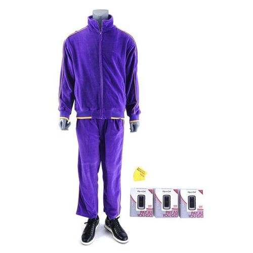 Lot # 119: Jimmy McGill (as played by Bob Odenkirk) Purple Tracksuit with Burner Phones