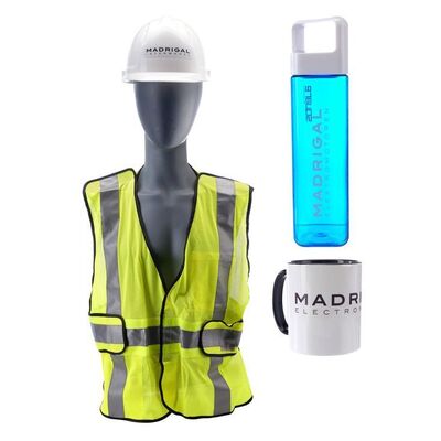 Lot # 137: Madrigal Intermodal Warehouse Hardhat, Safety Vest, Water Bottle and Mug