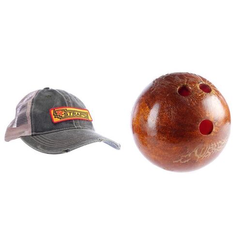 Lot # 154: Jimmy McGill (as played by Bob Odenkirk) Straps Hat and Antique Store Bowling Ball