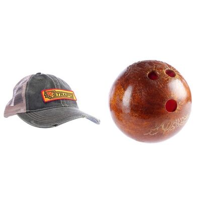 Lot # 154: Jimmy McGill (as played by Bob Odenkirk) Straps Hat and Antique Store Bowling Ball