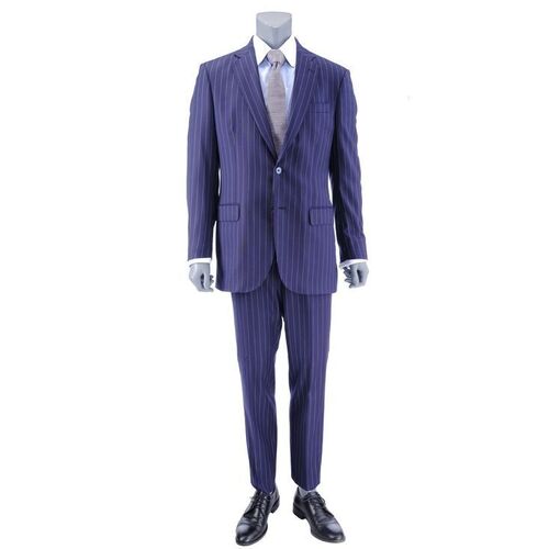 Lot # 155: Howard Hamlin (as played by Patrick Fabian) Pinstripe Suit with HHM Pen, Watch, and Wedding Ring