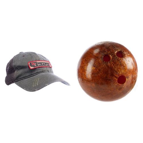 Lot # 157: Jimmy McGill (as played by Bob Odenkirk) Straps Hat and Antique Store Bowling Ball