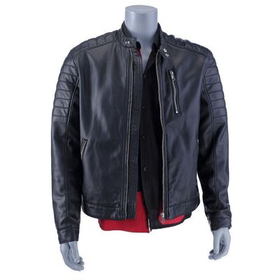 Lot # 170: Nacho Varga (as played by Michael Mando) Leather Jacket with Red and Black Dress Shirt