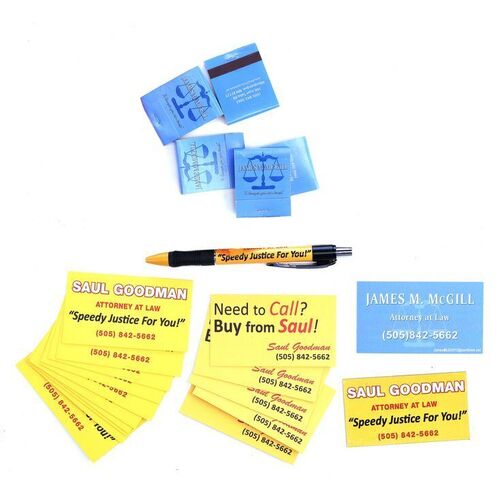 Lot # 198: Saul Goodman and Jimmy McGill (as played by Bob Odenkirk) Business Cards and Matches