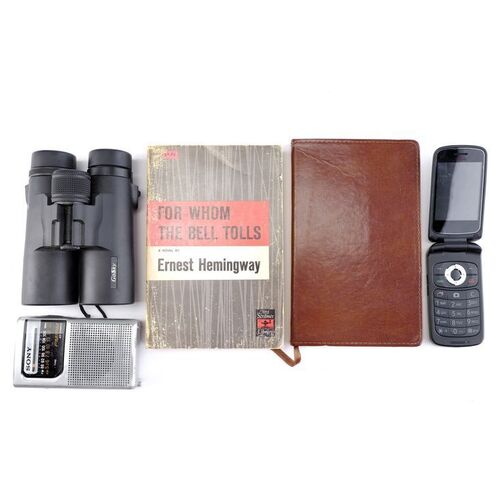 Lot # 200: Mike Ehrmantraut (as played by Jonathan Banks) Journal, Book, Binoculars, and Radio