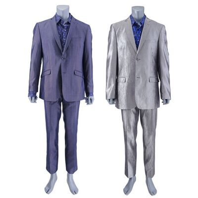 Lot # 203: The Salamanca Cousins (as played by Daniel and Luis Moncada) Blue Suit and Silver Suit with Blue Shirt
