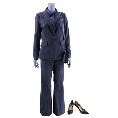Lot # 246: Kim Wexler (Rhea Seehorn) Black and Blue Pinstripe Suit