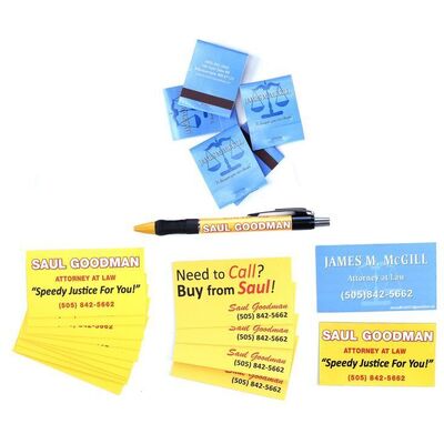 Lot # 280: Saul Goodman and Jimmy McGill (as played by Bob Odenkirk) Business Cards and Matches