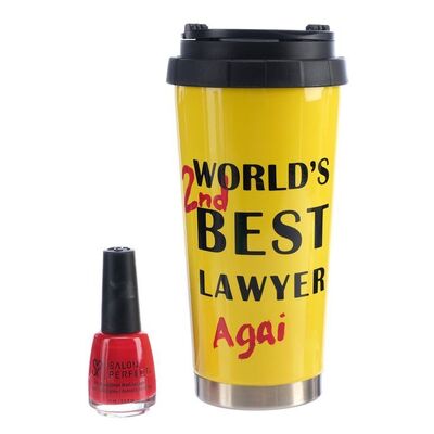 Lot # 293: Jimmy McGill (as played by Bob Odenkirk) World's 2nd Best Lawyer "Agai" Mug with Nail Polish