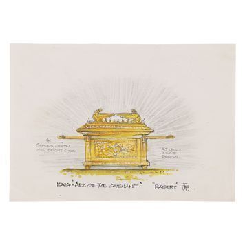 Lot # 202 : INDIANA JONES AND THE RAIDERS OF THE LOST ARK (1981) - Hand-drawn and Coloured Ark of the Covenant Production Illustration