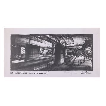 Lot # 217 : JAMES BOND: THE SPY WHO LOVED ME (1977) - Ken Adam Liparus Supertanker with Three Submarines Production Design Autographed by Roger Moore and Ken Adam