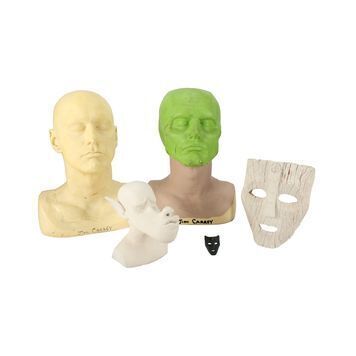 Lot # 268 : MASK, THE (1994) - Unfinished Mask of Loki and Wolf Whistle Maquette, Two Stanley Ipkiss (Jim Carrey) Busts and Mask of Loki Pin