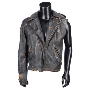 Lot # 281 : NEAR DARK (1987) - Severen's (Bill Paxton) Screen-matched, Poster-matched and Autographed Distressed Leather Jacket