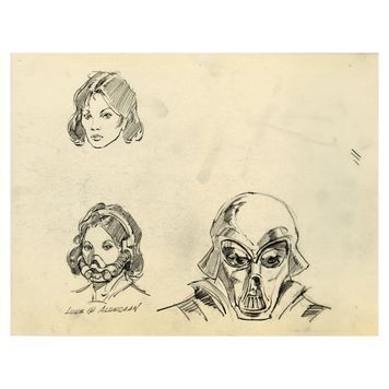 Lot # 366 : STAR WARS: A NEW HOPE (1977) - Charles Lippincott Collection: Hand-Drawn Alex Tavoularis Female Luke and Darth Vader Concept Sketches