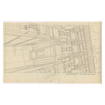 Lot # 378 : STAR WARS: A NEW HOPE (1977) - Hand-drawn Ralph McQuarrie "Fighters Low Over Death Star" Preliminary Drawing for Production Illustration