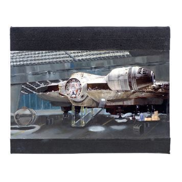 Lot # 396 : STAR WARS: RETURN OF THE JEDI (1983) - Hand-Painted Frank Ordaz Millennium Falcon Matte Test Artwork