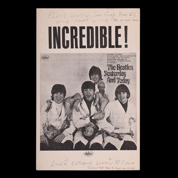 Lot # 462 : BEATLES, THE - Black-and-white Yesterday and Today Butcher Cover Promotional Poster
