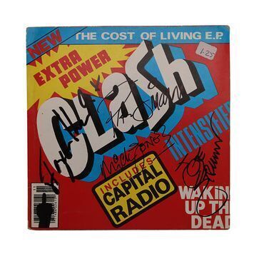 Lot # 494 : CLASH, THE - Cost of Living EP Cover Autographed by Joe Strummer, Mick Jones, Paul Simonon and Nicky "Topper" Headon