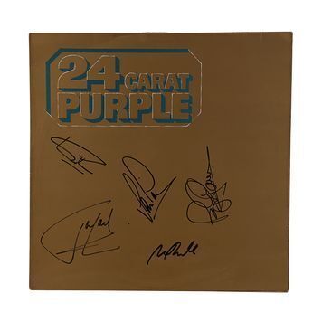 Lot # 500 : DEEP PURPLE - 24 Carat Album Cover Autographed by Ian Gillan, Richie Blackmore, Jon Lord, Ian Paice and Roger Glover