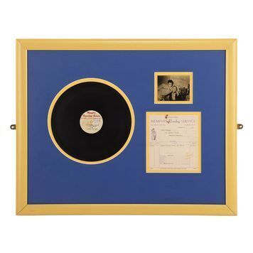 Lot # 504 : ELVIS PRESLEY - Framed First-pressing Disc, Memphis Record Service Invoice and Autographed Photo