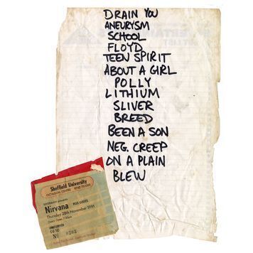 Lot # 545 : NIRVANA - Dave Grohl-handwritten Set List From Nevermind Tour, With Ticket Stub