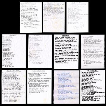Lot # 558 : OASIS - Complete Set of Definitely Maybe Album Song Lyrics Handwritten by Noel Gallagher