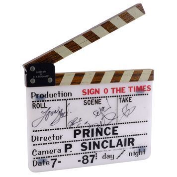 Lot # 609 : SIGN O' THE TIMES (1987) - Prince and Sheila E.-Autographed Clapperboard and Crew List
