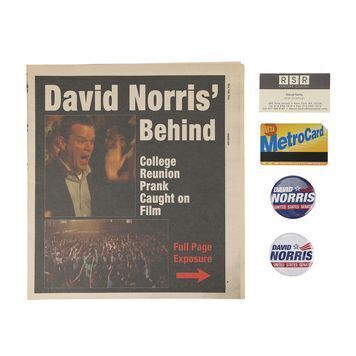 Lot # 637 : ADJUSTMENT BUREAU, THE (2011) - David Norris' (Matt Damon) Business Card, MetroCard, Newspaper Page and Campaign Pins