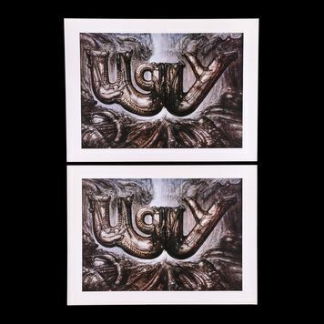 Lot # 644 : ALIENS (1986) - Harry Harris Collection: Pair of Large "Ugly" H.R. Giger Exhibition Invitations
