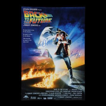 Lot # 699 : BACK TO THE FUTURE (1985) - Michael J. Fox, Christopher Lloyd and Drew Struzan Autographed Poster