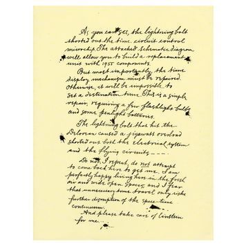 Lot # 705 : BACK TO THE FUTURE PART III (1990) - Page from Doc's (Christopher Lloyd) 1885 DeLorean Repair Letter to Marty (Michael J. Fox)