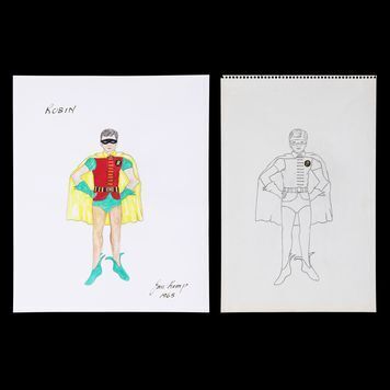 Lot # 710 : BATMAN (T.V. SERIES, 1966 - 1968) - Jan Kemp Hand-drawn and Painted Robin (Burt Ward) Costume Designs