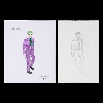 Lot # 711 : BATMAN (T.V. SERIES, 1966 - 1968) - Jan Kemp Hand-drawn and Painted Joker (Cesar Romero) Costume Designs