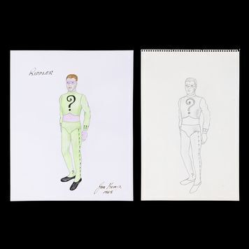 Lot # 712 : BATMAN (T.V. SERIES, 1966 - 1968) - Jan Kemp Hand-drawn and Painted Riddler (Frank Gorshin) Costume Designs