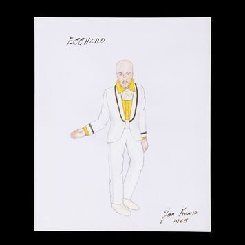 Lot # 714 : BATMAN (T.V. SERIES, 1966 - 1968) - Jan Kemp Hand-drawn and Painted Egghead (Vincent Price) Costume Design
