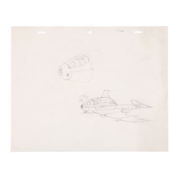 Lot # 717 : BATMAN (1989) - Derek Meddings Hand-drawn Pencil Concept Sketch for the Batwing