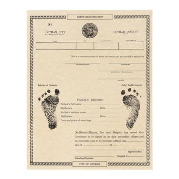 Lot # 724 : BATMAN RETURNS (1992) - Gotham City Birth Certificate