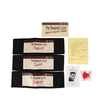 Lot # 775 : BUCKET LIST, THE (2007) - Edward Cole's (Jack Nicholson) Screen-matched Bloodied Handkerchief, Bucket List Page, Funeral Flyer, and Production Ephemera