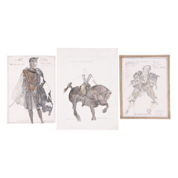 Lot # 811 : CONAN THE DESTROYER (1984) - John Bloomfield Hand-painted Costume Designs for Zula (Grace Jones), Princess Jehnna (Olivia d'Abo) and Malak (Tracey Walter)