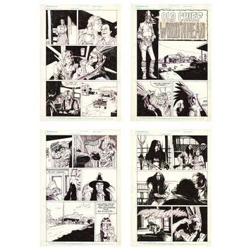 Lot # 820 : CREEPSHOW 2 (1987) - Set of Four Hand-Drawn Ron Frenz "Old Chief Wood'nhead" Comic Artworks