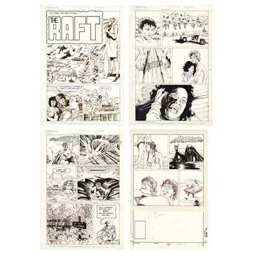 Lot # 821 : CREEPSHOW 2 (1987) - Set of Four Hand-Drawn Ron Frenz "The Raft" Comic Artworks