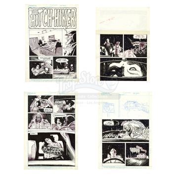 Lot # 822 : CREEPSHOW 2 (1987) - Set of Four Hand-Drawn Ron Frenz "The Hitch-hiker" Comic Artworks