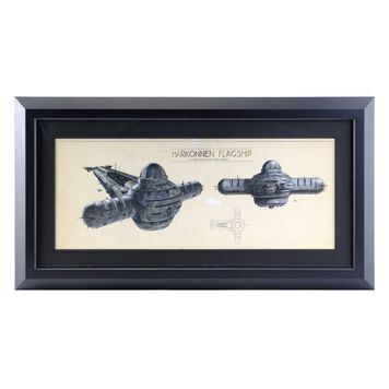 Lot # 876 : DUNE (1984) - Framed Hand-Painted Ron Miller Harkonnen Flagship Concept Artwork