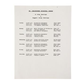 Lot # 898 : FIGHT CLUB (1999) - Support Group Meeting Schedule