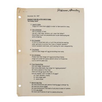 Lot # 924 : FRIDAY THE 13TH PART VII: THE NEW BLOOD (1988) - Mario Kirner Collection: List of "Birthday Bash" Production Related Questions
