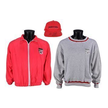 Lot # 929 : JASON GOES TO HELL: THE FINAL FRIDAY (1993) - Mario Kirner Collection: Crew Jumper, Windbreaker and Kane Hodder Autographed Cap