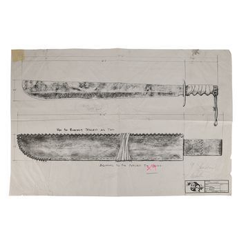 Lot # 936 : FREDDY VS. JASON (2003) - Mario Kirner Collection: Jason's (Ken Kirzinger) Machete Printed Annotated Production Design