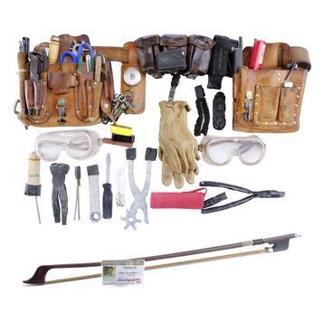Lot # 1112 : LADYKILLERS, THE (2004) - Professor G.H. Dorr (Tom Hanks) String Bow and I.D., Garth Pancake's (J.K Simmons) Toolbelt