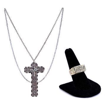 Lot # 1125 : LEGEND OF ZORRO, THE (2005) - Harrigan's (Michael Emerson) Ring and Felipe's (Julio Oscar Merchoso) Bullet-shot Crucifix