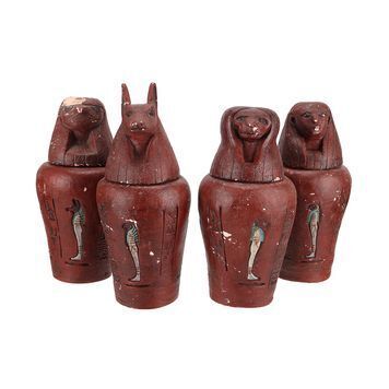 Lot # 1170 : MUMMY RETURNS, THE (2001) - Set of Four Prototype Red Canopic Jars